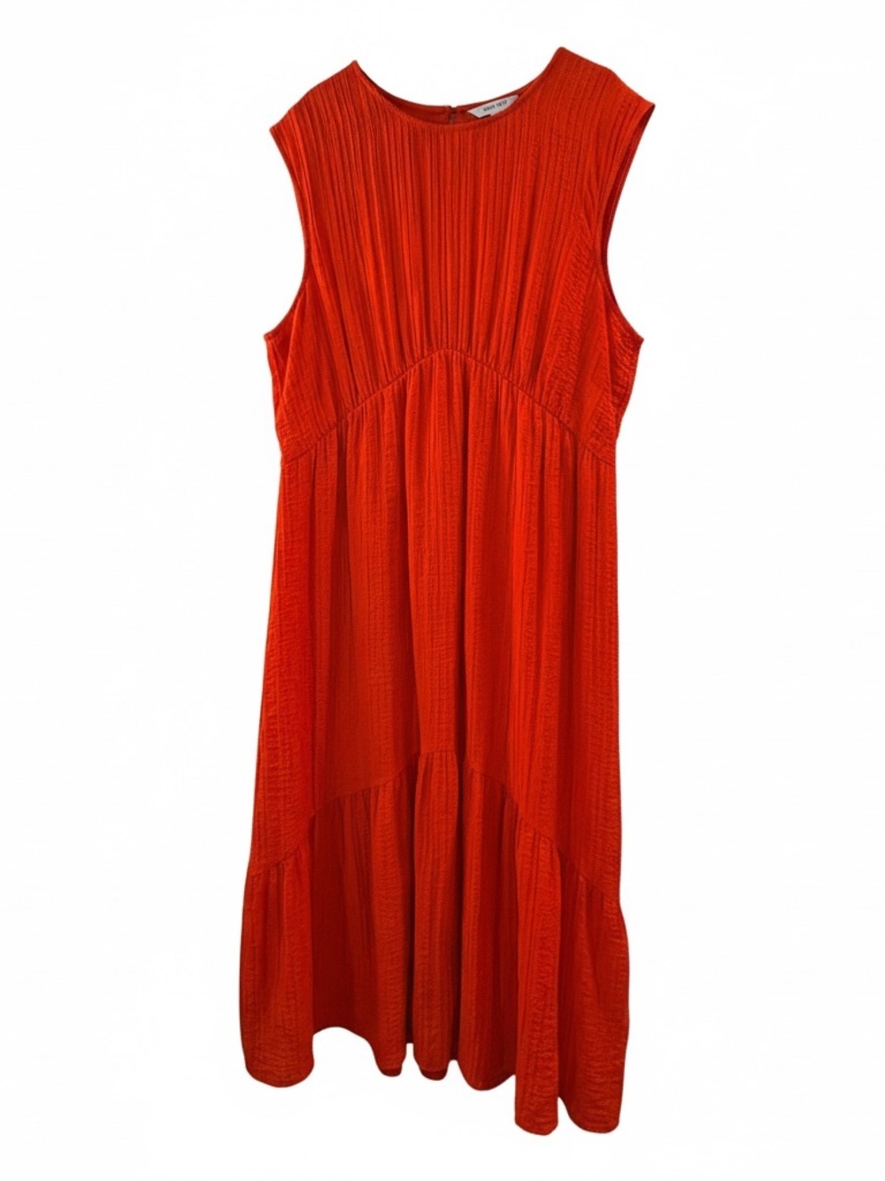 Nine West Orange Tiered Maxi Dress Sleeveless Crinkle Texture XXL